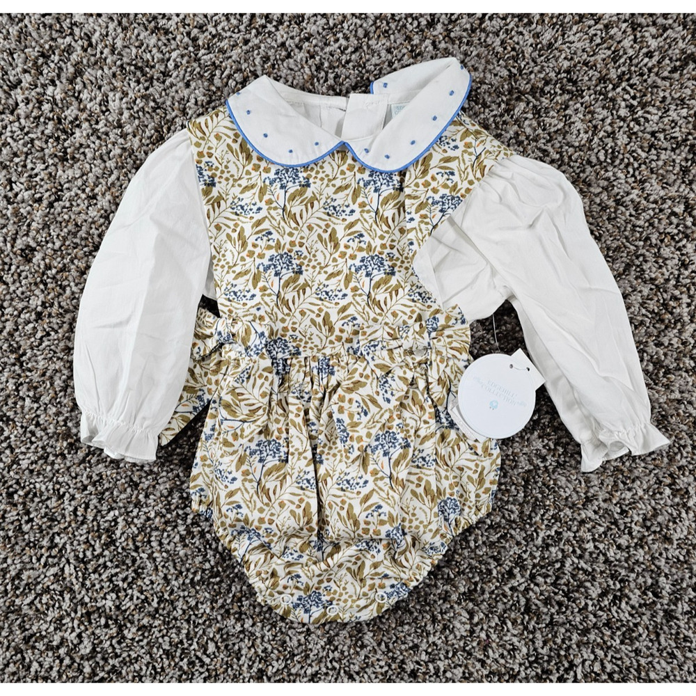 Edgehill Collection baby girl Sz 12M long sleeve floral printed bubble set